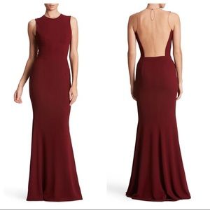 Dress the population burgundy mermaid gown.
